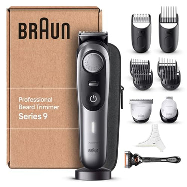 Braun Barttrimmer, Bartschneider/Trimmer/Haarschneider Herren, Haarschneidemaschine Profi, Einstellungen, Ladestation, Reiseetui, Bartschablone, 180 Min. kabellose Laufzeit, BT9440 im Sale